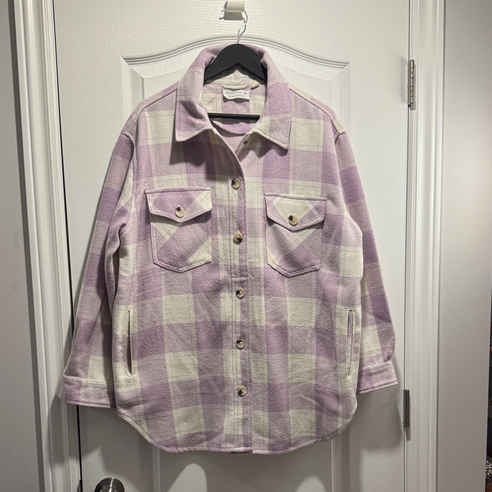 NINETEEN 44 purple and white buffalo plaid Shacket